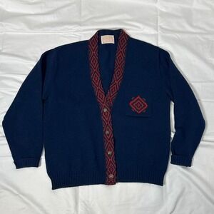 Pendleton Women V Neck Sweater Blue Brass Buttons Left Breast Pocket Size Medium